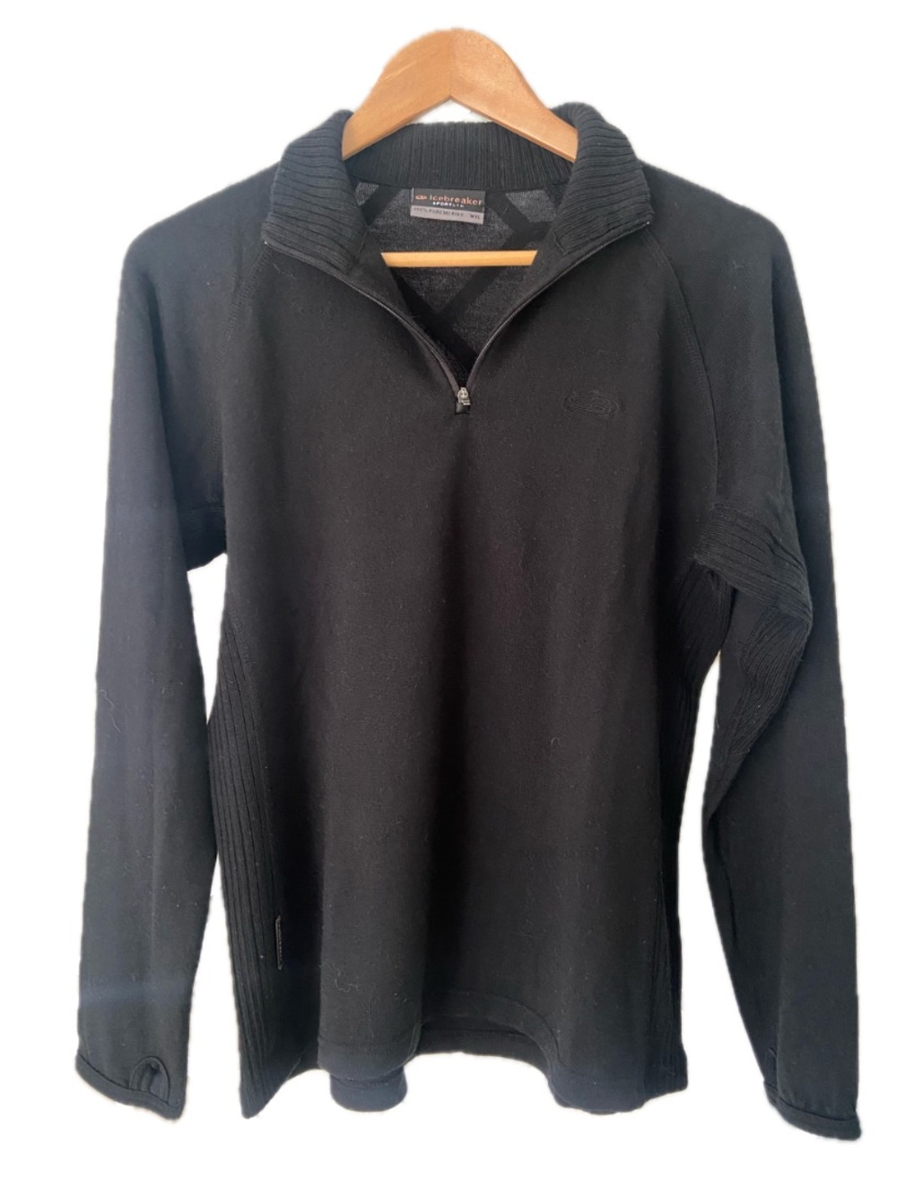 ICEBREAKER 100% Merino Wool Quarter Zip XL Black Base Layer Cozy EUC